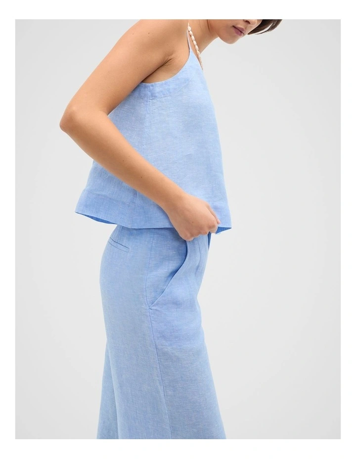 Linen Scoop Cami in Blue image 3