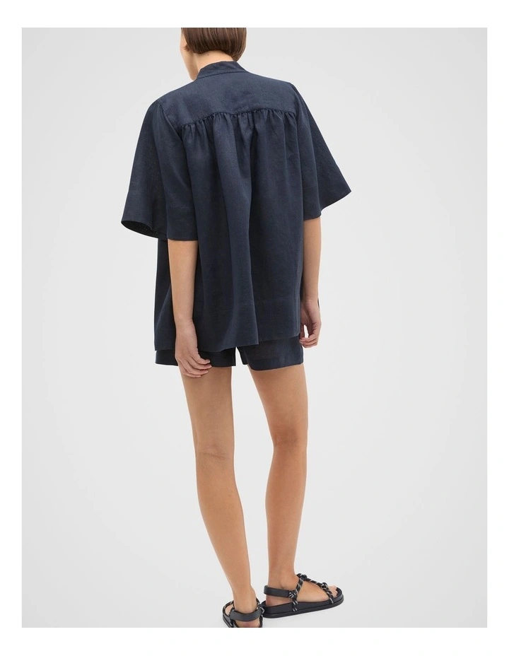 Linen Tie Detail Blouse in Twilight Blue image 2