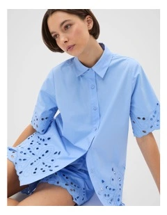 Poplin Broderie Shirt in Blue