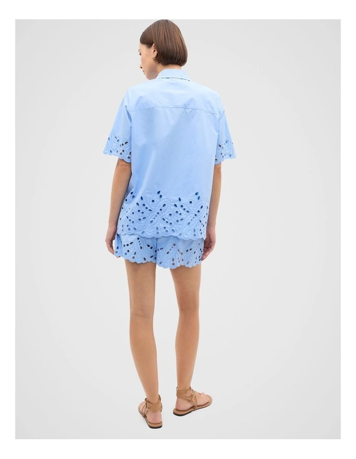 Poplin Broderie Shirt in Blue image 2