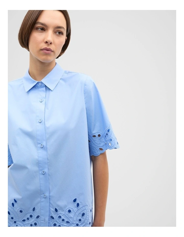 Poplin Broderie Shirt in Blue image 3
