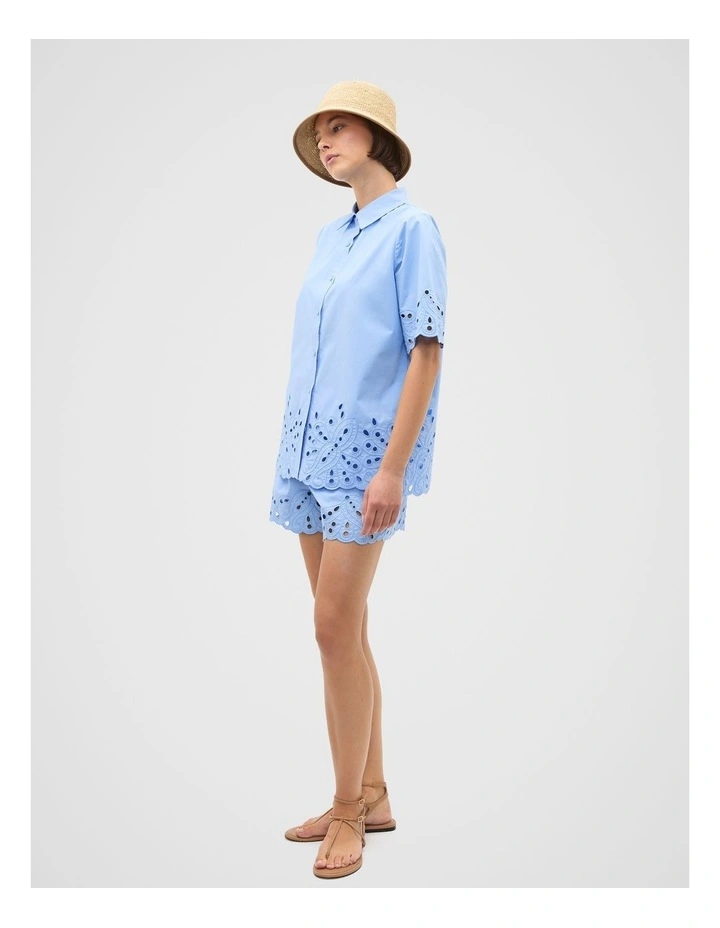 Poplin Broderie Shirt in Blue image 4