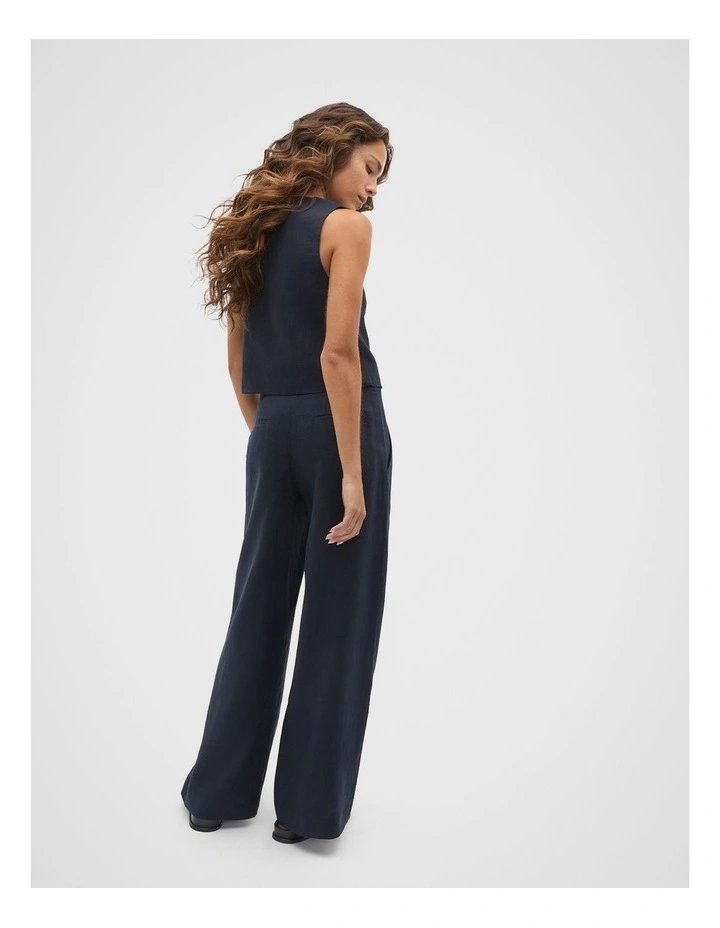 Linen V Neck Button Shell Vest in Blue image 2