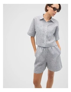 Linen Stripe Boxy Shirt in Blue