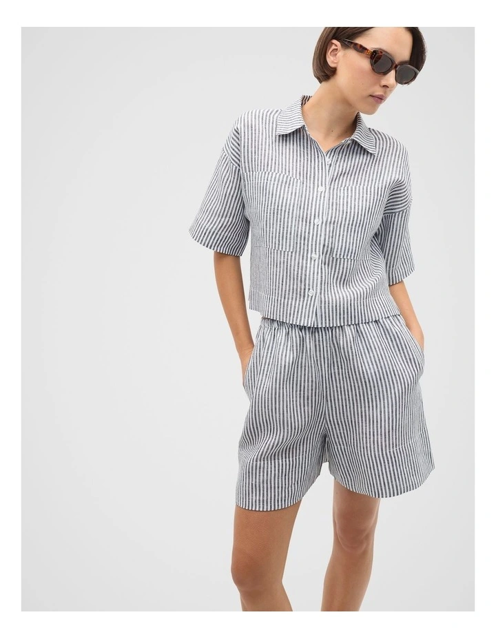 Linen Stripe Boxy Shirt in Blue image 1