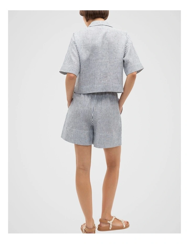 Linen Stripe Boxy Shirt in Blue image 2