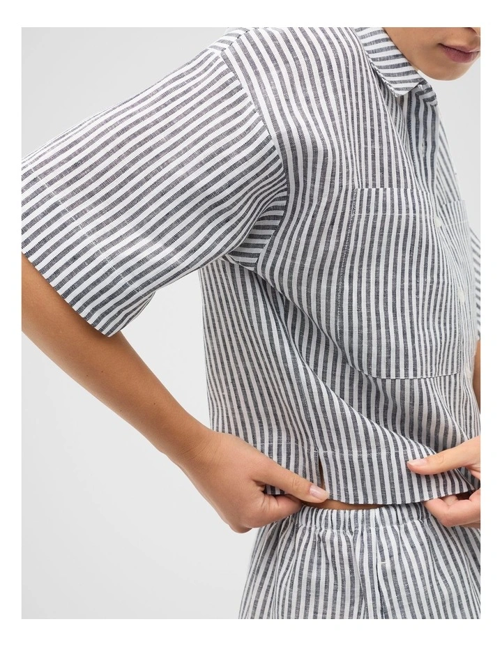 Linen Stripe Boxy Shirt in Blue image 3