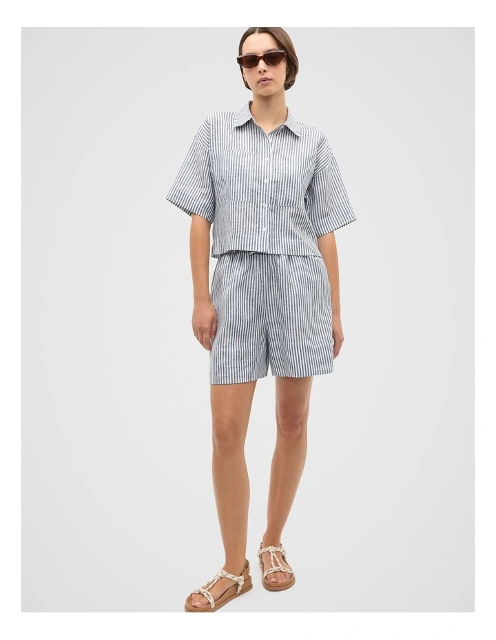 Linen Stripe Boxy Shirt in Blue image 4