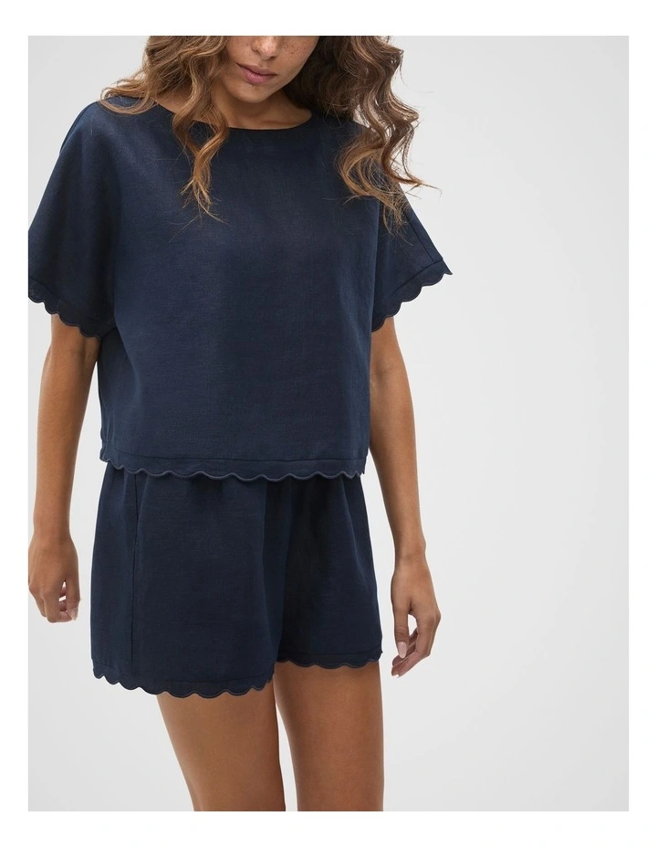 Linen Wave Scallop Boxy Tee in Blue image 1