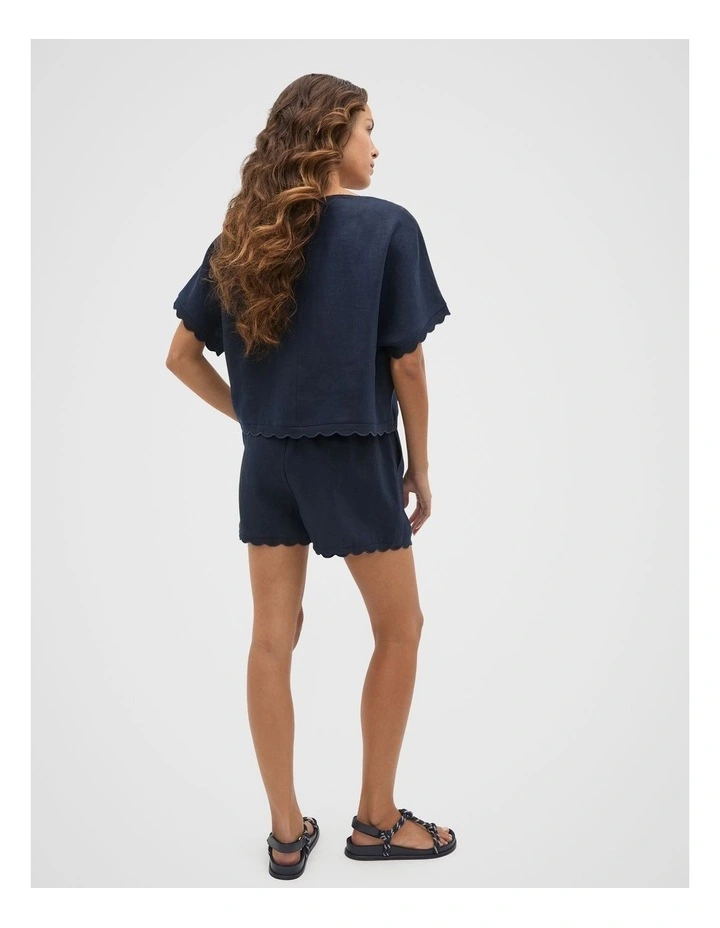 Linen Wave Scallop Boxy Tee in Blue image 2