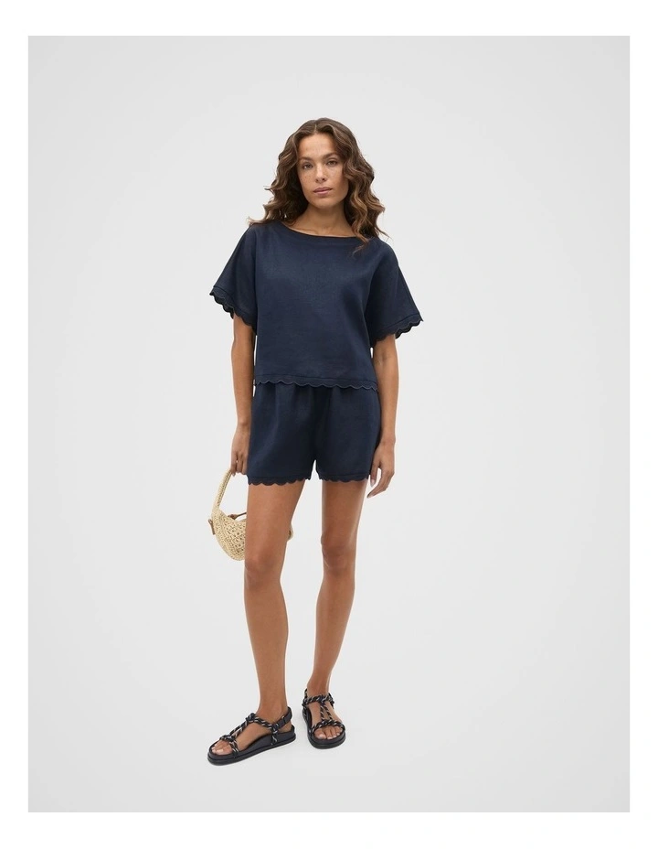 Linen Wave Scallop Boxy Tee in Blue image 4