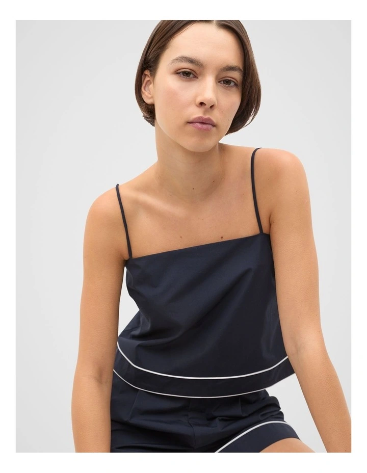 Poplin Contrast Cami in Blue image 3