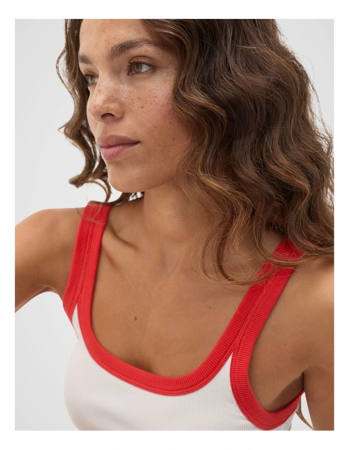 Contrast Bind Rib Tank in White image 4