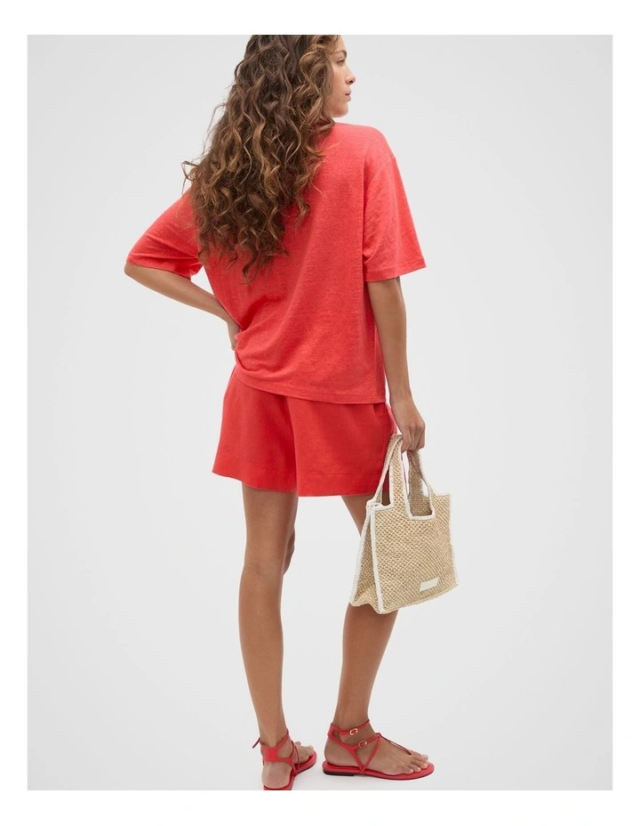 Linen Relaxed Tee in Red image 2