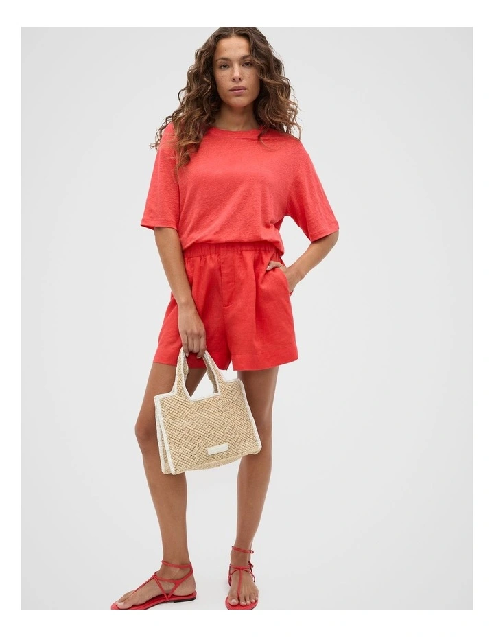 Linen Relaxed Tee in Red image 4