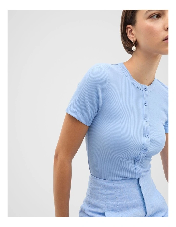 Rib Button Through Top in Blue image 3