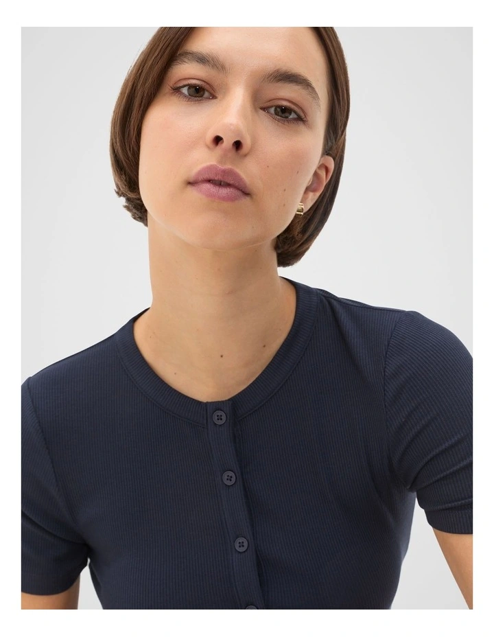 Rib Button Through Top in Twilight Blue image 3