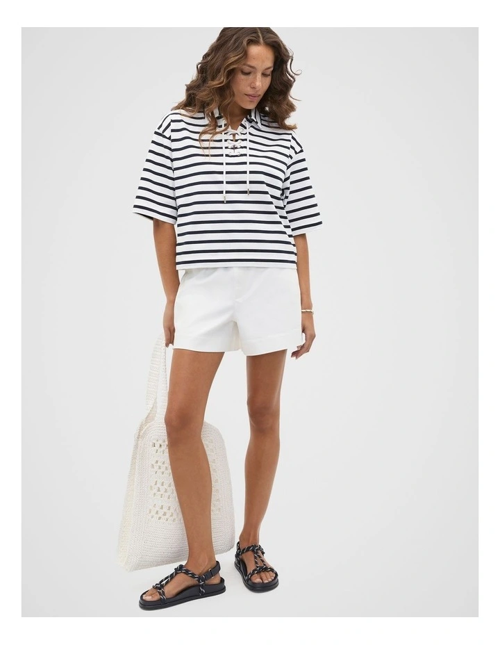 Stripe Tie Neck Polo in Blue image 1