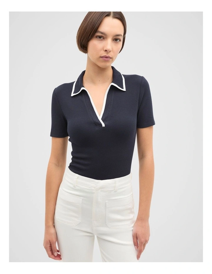 Contrast Rib Short Sleeve Polo in Blue image 1