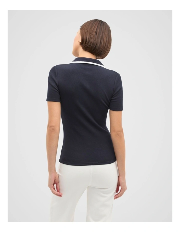 Contrast Rib Short Sleeve Polo in Blue image 2