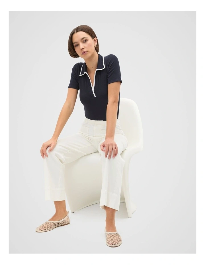 Contrast Rib Short Sleeve Polo in Blue image 3