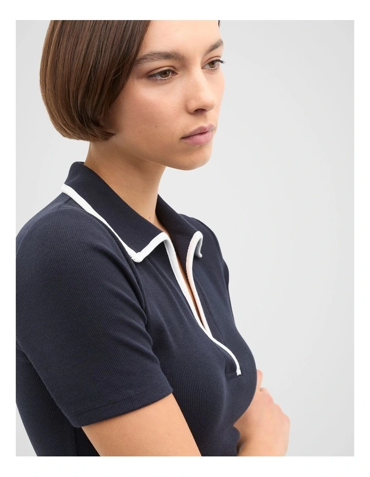 Contrast Rib Short Sleeve Polo in Blue image 4
