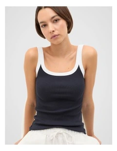 Contrast Bind Rib Tank in Blue