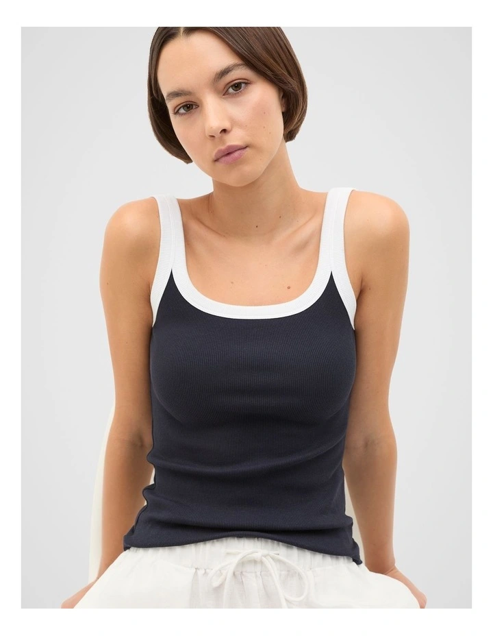 Contrast Bind Rib Tank in Blue image 1