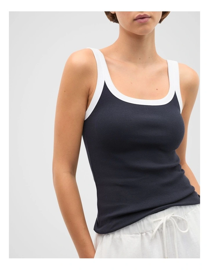 Contrast Bind Rib Tank in Blue image 4