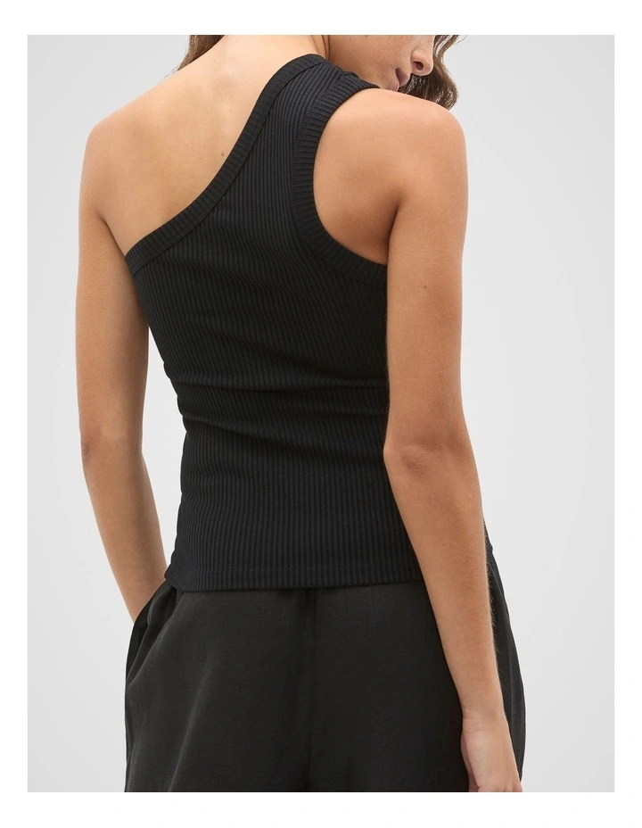 Rib One Shoulder Tank in Black image 2