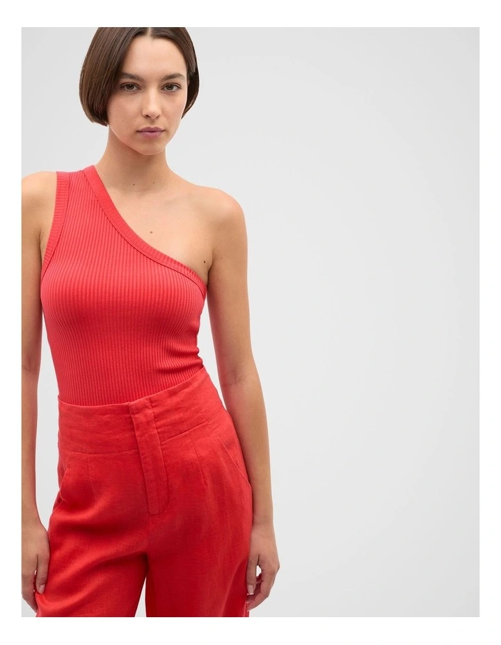 Rib One Shoulder Tank in Red image 1