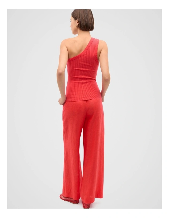 Rib One Shoulder Tank in Red image 2