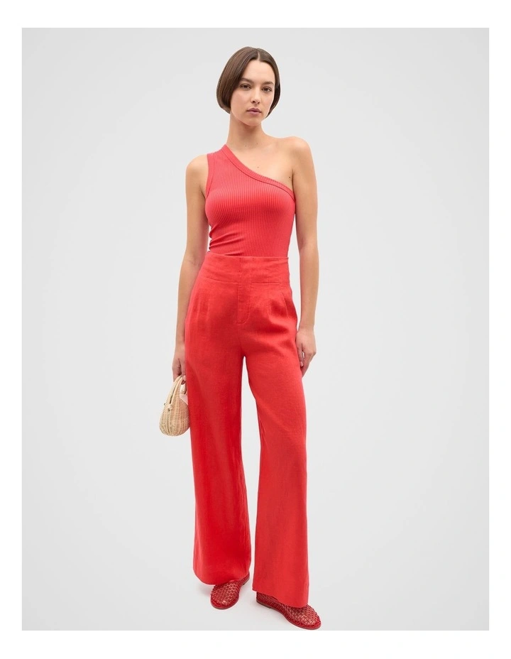 Rib One Shoulder Tank in Red image 3