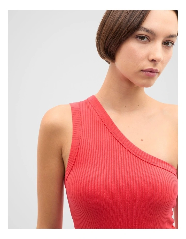 Rib One Shoulder Tank in Red image 4