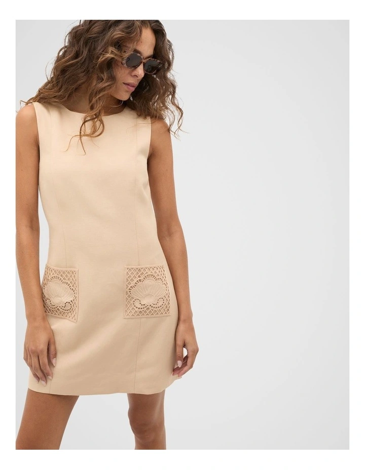 Crochet Pocket Mini Dress in Ecru image 1