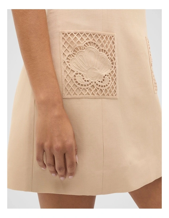 Crochet Pocket Mini Dress in Ecru image 4