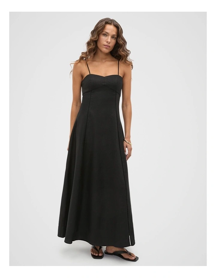 Linen Trim Insert Maxi Dress in Black image 1