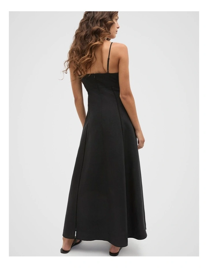 Linen Trim Insert Maxi Dress in Black image 2