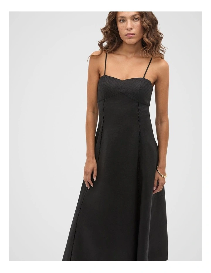 Linen Trim Insert Maxi Dress in Black image 4