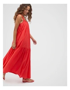 Voile Tiered Maxi Dress in Red