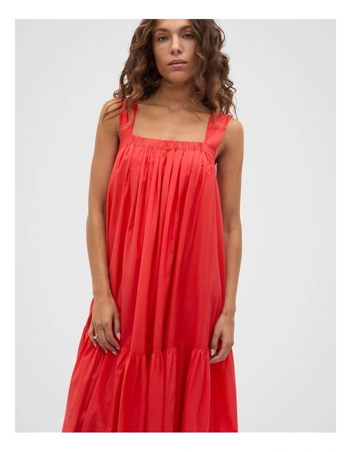 Voile Tiered Maxi Dress in Red image 3