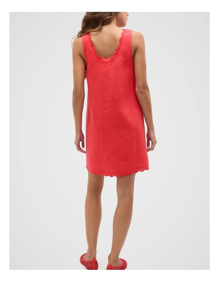 Linen Wave Scallop Sleeveless Dress in Red image 2
