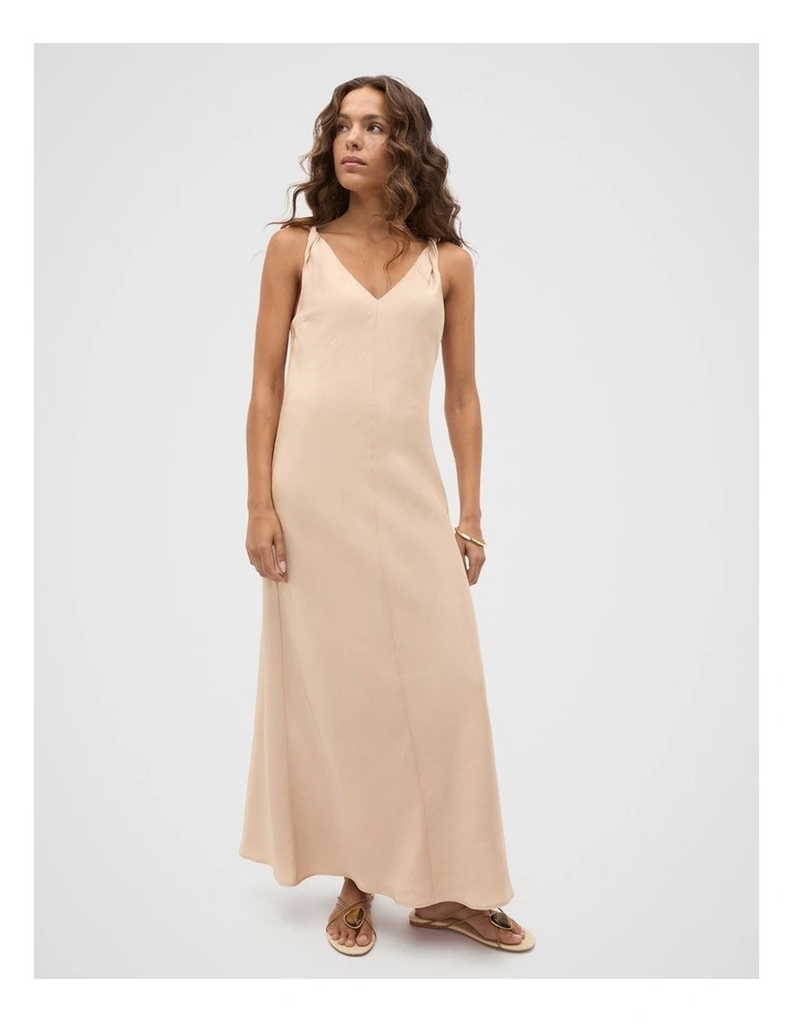 Crinkled Satin Twist Shoulder Dress in Ecru image 1