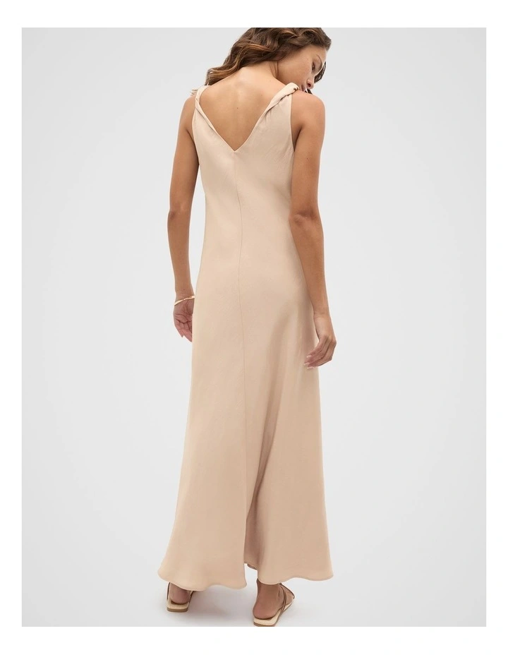 Crinkled Satin Twist Shoulder Dress in Ecru image 2
