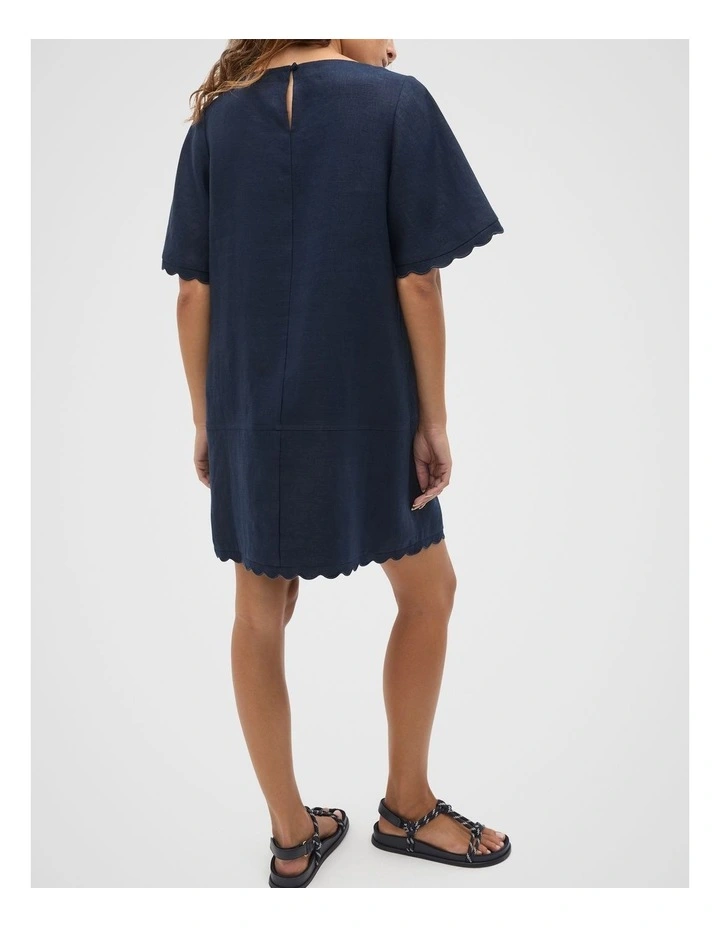 Linen Wave Scallop Mini Dress in Twilight Blue image 2