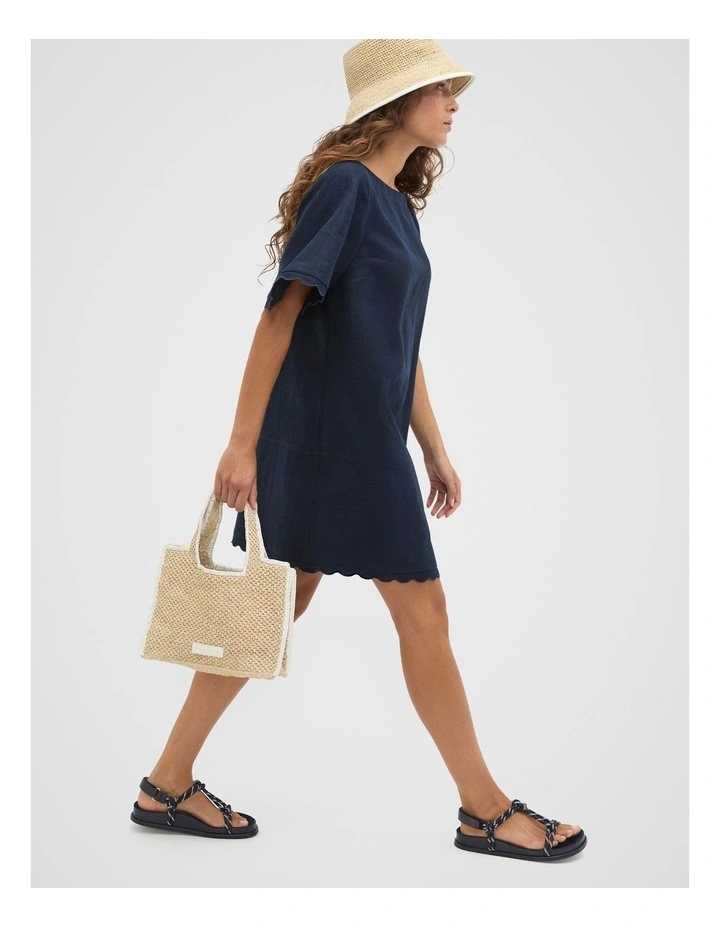 Linen Wave Scallop Mini Dress in Twilight Blue image 3