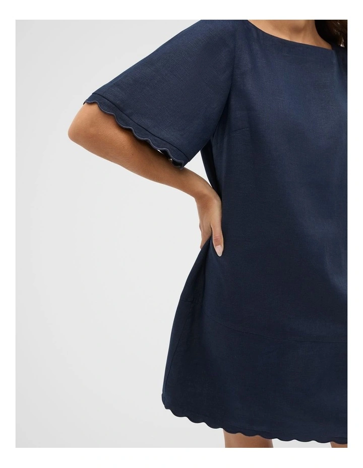Linen Wave Scallop Mini Dress in Twilight Blue image 4