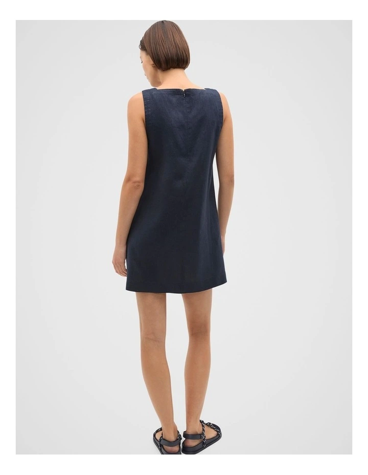 Linen Square Neck Mini Dress in Twilight Blue image 2