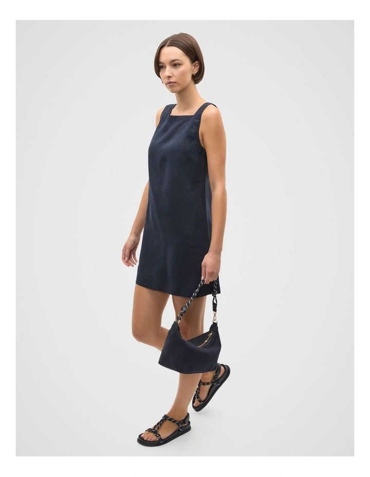 Linen Square Neck Mini Dress in Twilight Blue image 3