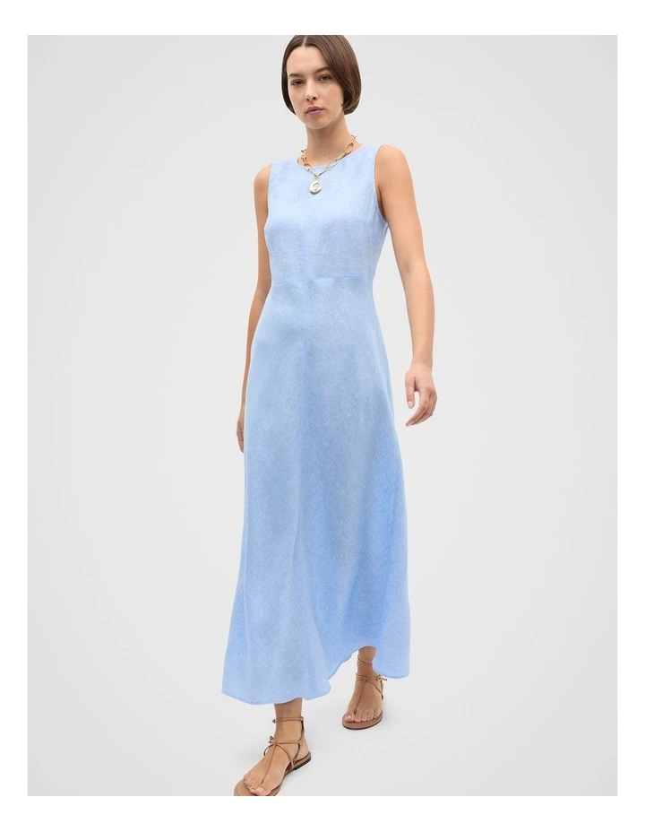 Linen Sleeveless Midi Dress in Blue image 1